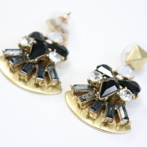 J.Crew  Crystal Black Jeweled Antique Gold Earrings